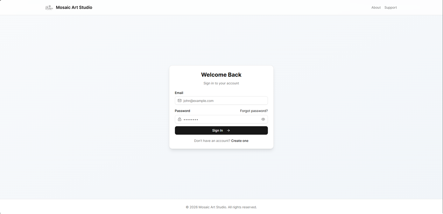 Login page with email and password input fields